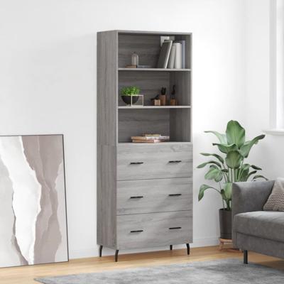 Hoge kast 69,5x34x180 cm bewerkt hout grijs sonoma eikenkleurig