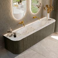 Badmeubel Mondiaz Kurve-Dlux | 180 cm cm | Meubelkleur Shadow | Wastafelkleur Glace | Solid surface | Wasbak beiden zijden spoelbak | Zonder kraangat(en)
