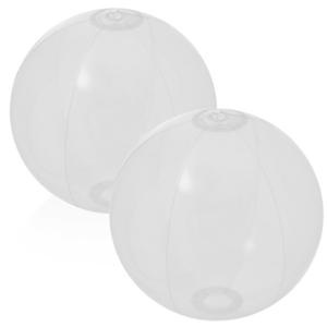 Opblaasbare strandbal plastic - 2x stuks - transparant wit - D28 cm - Strand buiten zwembad speelgoe