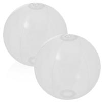 Opblaasbare strandbal plastic - 2x stuks - transparant wit - D28 cm - Strand buiten zwembad speelgoe