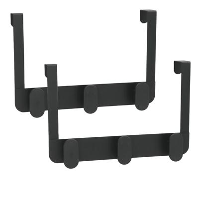 Gerimport Deurkapstok - 2x - 3 ophang haken - zwart - metaal - ruimtebesparend