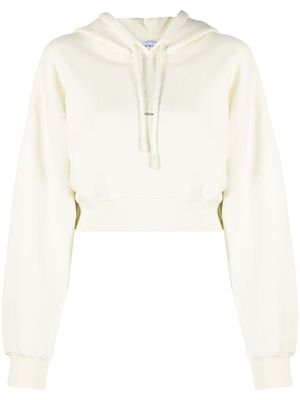 Off-White hoodie crop à ornements de perles artificielles - Blanc