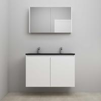 On-Line Badkamermeubelset - 100 cm - Voorgemonteerd - Greeploze Ladestructuur - Acryl Wastafel - 2 Kraangaten - Spiegelkast - Hoogglans Wit