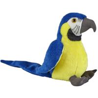 Pluche knuffel Macaw papegaai - blauw/goud - 18 cm - knuffeldieren - vogels - kinderen - speelgoed