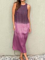 Crew Neck Ombre Casual Dress With No