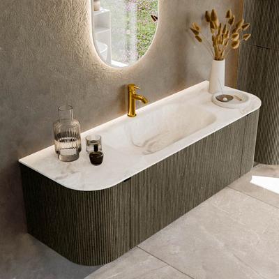 Badmeubel Mondiaz Kurve-Dlux | 140 cm cm | Meubelkleur Shadow | Wastafelkleur Frappe | Solid surface | Wasbak midden spoelbak | 1 kraangat