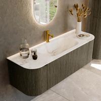 Badmeubel Mondiaz Kurve-Dlux | 140 cm cm | Meubelkleur Shadow | Wastafelkleur Frappe | Solid surface | Wasbak midden spoelbak | 1 kraangat