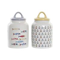 Tin DKD Home Decor Wit Multicolour Keramiek Mediterrane (2 Stuks)