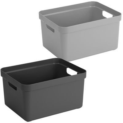 Opbergboxen/opbergmanden - 2x stuks - 32 liter - kunststof 45 x 35 x 24 cm - zwart/grijs