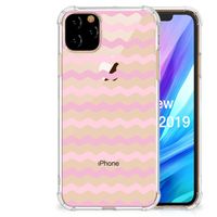 Apple iPhone 11 Pro Max Doorzichtige Silicone Hoesje Waves Roze