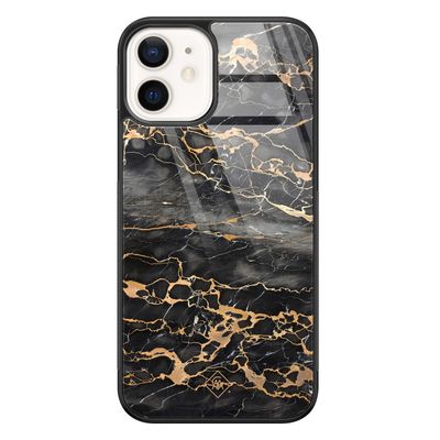 iPhone 12 glazen hardcase - Marmer grijs brons