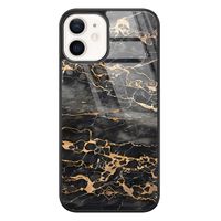 iPhone 12 glazen hardcase - Marmer grijs brons