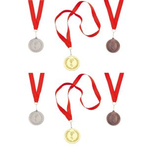 12x stuks medailles goud/zilver/brons aan rood lint