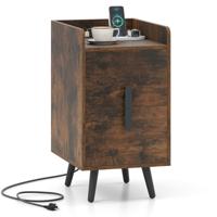 Nachtkastje met Oplaadstation Smal Nachtkastje met Twee Laden Bijzettafel met Metalen Poten 40 x 32 x 60 cm