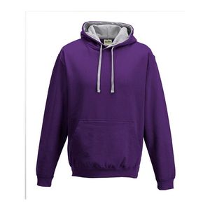 Varsity heren hoodie sweater/trui paars met grijze capuchon