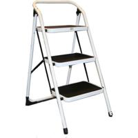 Huishoudtrap keukentrap - wit metaal - 3 treden - 114 cm - antislip