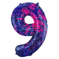 Folieballon Cijfer 9 Paint Splash Neon (86cm)