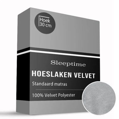 Hoeslaken - Velvet - Grijs - 160x200cm - Grijs - Sleeptime - Dekbed-Discounter.nl