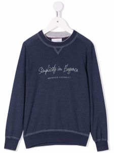 Brunello Cucinelli Kids sweat à slogan imprimé - Bleu