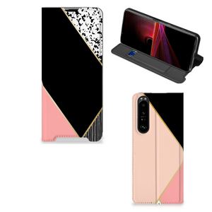 Sony Xperia 1 III Stand Case Zwart Roze Vormen