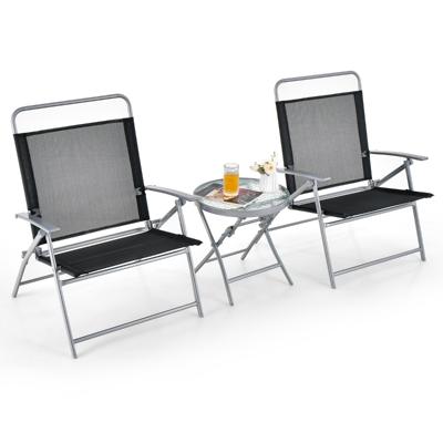 Bistrotafel met 2 Stoelen Inklapbare Balkonset 3-Delige Tuinmeubelset Lage Zithoogte Zitgroep voor Tuin/Binnenplaats/Balkon Zwart