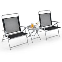 Bistrotafel met 2 Stoelen Inklapbare Balkonset 3-Delige Tuinmeubelset Lage Zithoogte Zitgroep voor Tuin/Binnenplaats/Balkon Zwart