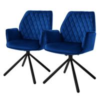 ML-Design eetkamerstoelen set van 2 fluweel donkerblauw, woonkamerstoel met arm en rugleuning, draaistoel, gestoffeerde