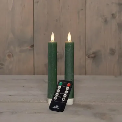 Anna&apos;s Collection LED dinerkaars flame effect rustiek 18 cm jade groen 2 stuks
