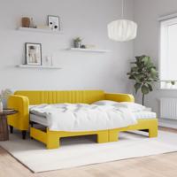 Slaapbank onderschuifbed en matrassen 90x200 cm fluweel geel