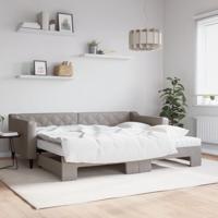 Slaapbank met onderschuifbed en matrassen 90x200 cm stof taupe