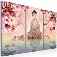 Schilderij -  Boeddha - Meditatie, Roze/Beige, 3luik , premium print op canvas - thumbnail