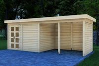 Prime Line blokhut 400x300 cm + luifel 400 cm + achterwand en zijwand- Plat dak- Onbehandeld vurenhout- Van Kooten - Van Kooten