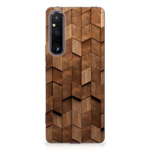 Bumper Hoesje voor Sony Xperia 1 V Wooden Cubes