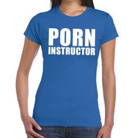 Porn instructor tekst t-shirt blauw dames - thumbnail