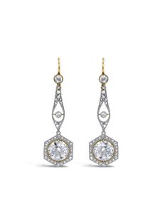 Pragnell Vintage boucles d'oreilles pendantes en or 18ct et platine serties de diamants (1891-1900)