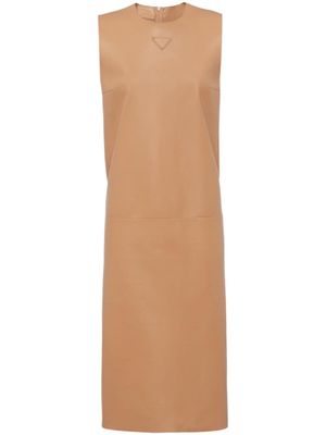 Prada robe évasée à logo triangle - Marron