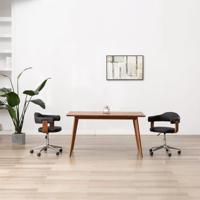 Eetkamerstoel draaibaar gebogen hout en kunstleer zwart