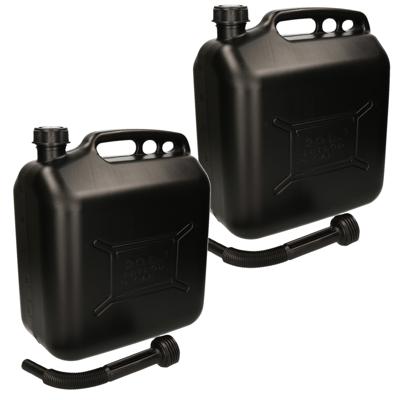 ProPlus Jerrycan - 2x stuks - 20 liter - zwart - met schenktuit - brandstof tank - benzine