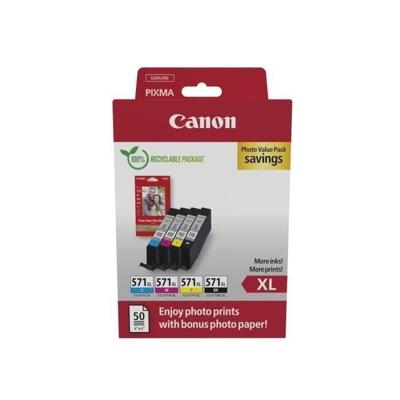 Inktcartridges + fotopapierpakket - CANON - CLI-571XL Zwart/Cyaan/Magenta/Geel - Hoog rendement