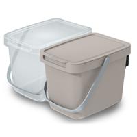 GFT aanrecht afvalbakjes set - 2x - 6L - beige/transparant - 20 x 26 x 20 cm - klepje/hengsel