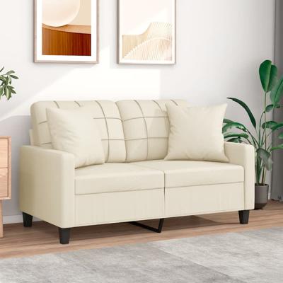 Tweezitsbank met sierkussens 120 cm kunstleer crèmekleurig