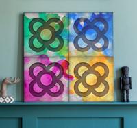 Kleurrijke canvas met groen blauw roze geel