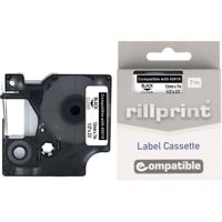 Rillprint compatible D1 tape voor Dymo 45010, 12 mm, zwart op transparant