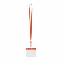 Badgehouders/naamkaarthouders - 50x - met rood keycord/lanyard - plastic - beurs/feest