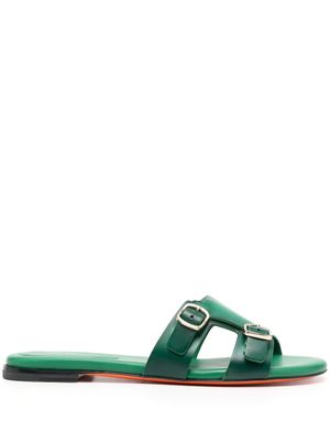 Santoni claquettes en cuir à double boucle - Vert