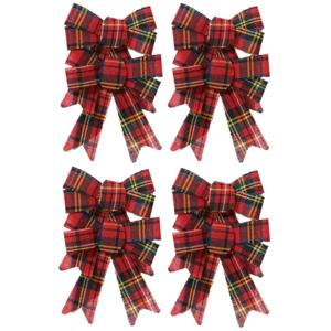 Kerst decoratie strikjes - 8x st - rood -geruit - 17 cm - kerststrikjes - strikken