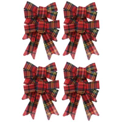 Kerst decoratie strikjes - 8x st - rood -geruit - 17 cm - kerststrikjes - strikken
