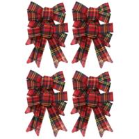 Kerst decoratie strikjes - 8x st - rood -geruit - 17 cm - kerststrikjes - strikken