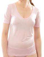 Zijden Dames T-Shirt met V-Hals Alkena Kleur Zacht rose Maat Large