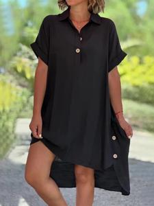 Loose Shirt Collar Casual Dress With No